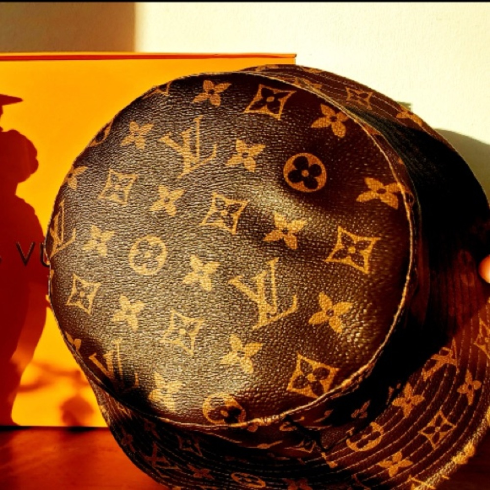 Louis Vuitton LV Brown Calf Skin Leather Monogram Jacquard Brown Bucket Hat - Picture 9 of 16